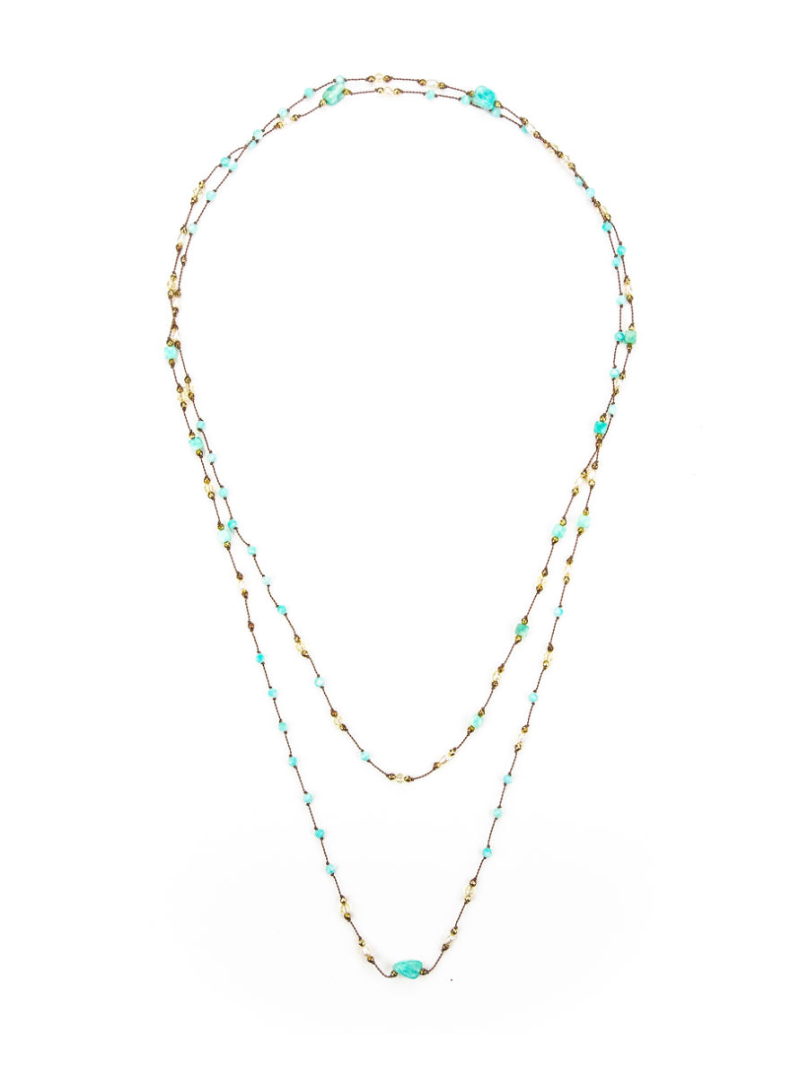 Amazonite, Citrine, Freshwater Pearl, Pyrite Saltire necklace